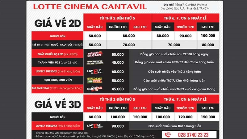 Bảng giá rạp Lotte Cinema Cantavil 