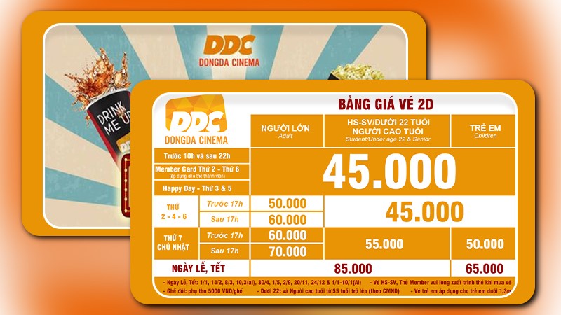 Giá vé các rạp chiếu phim: rạp DONGDA CINEMA